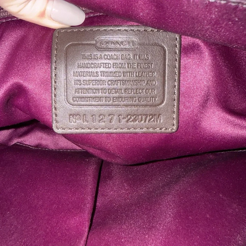 COACH Shoulder Bag Purse Signature C 23072M Chocolate Brown Canvas Leather